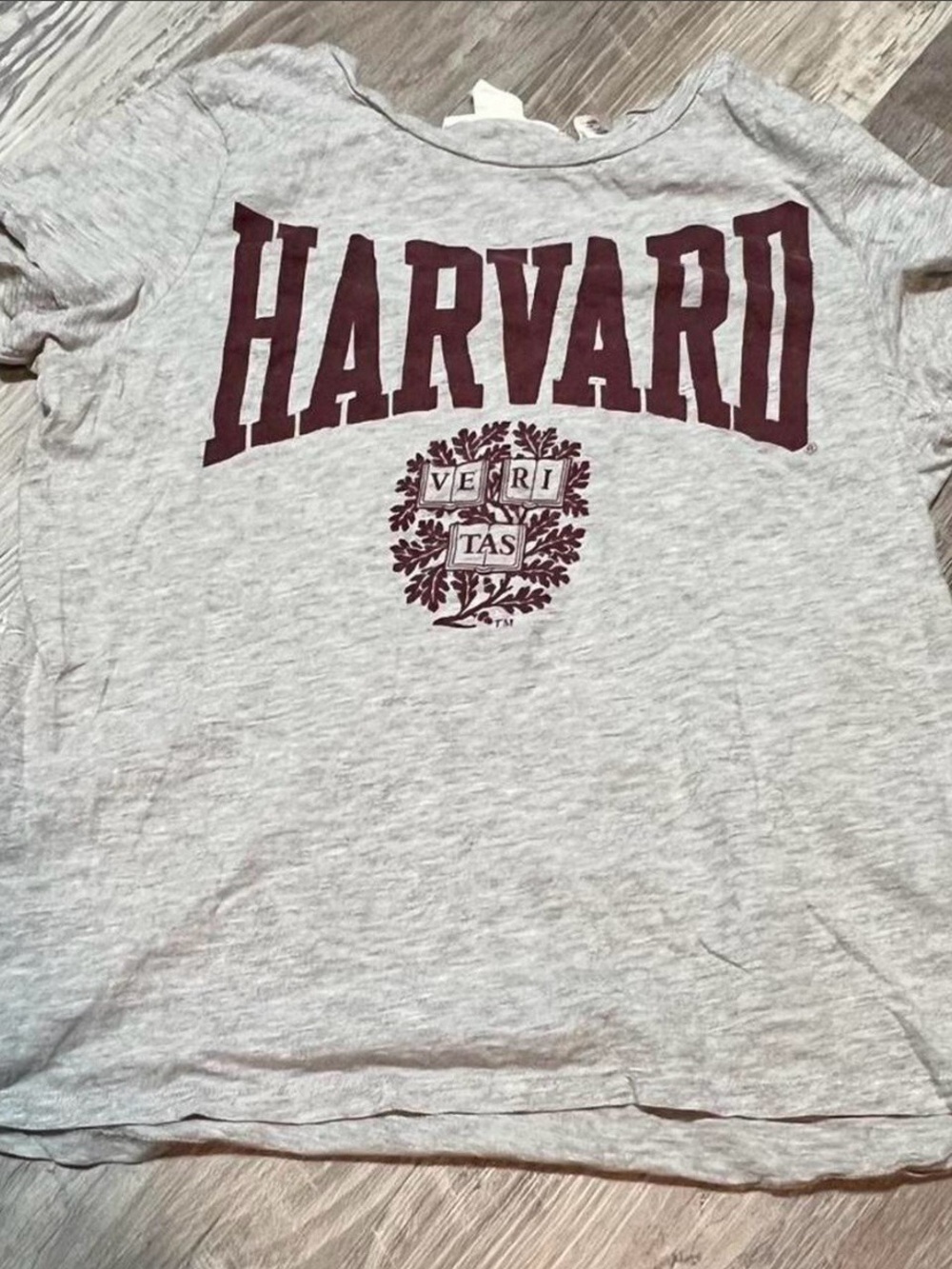 Harvard Crewneck Tee in Heather Gray with Maroon Logo
